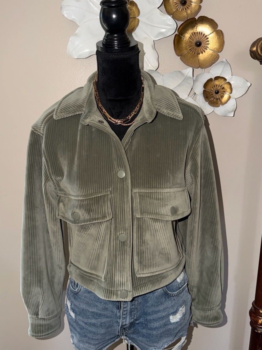 Elie Tahari Olive Green Corduroy Utility Jacket